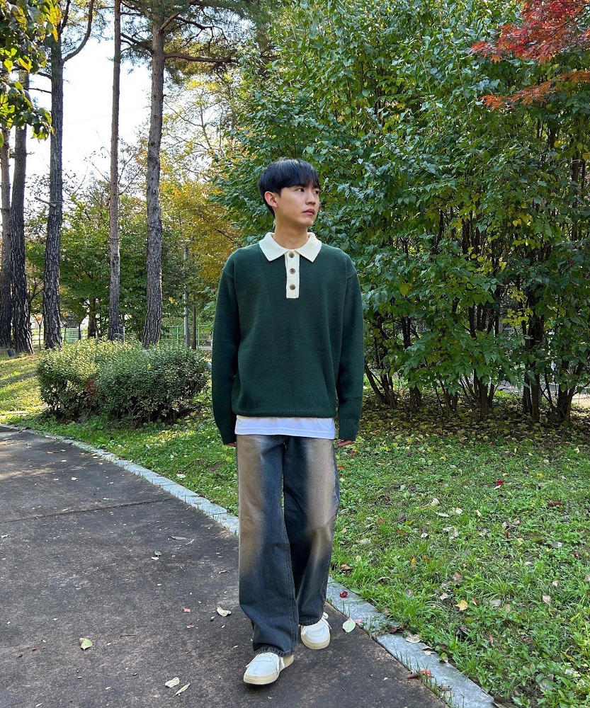 overfit soft bookle collar coloring knit green